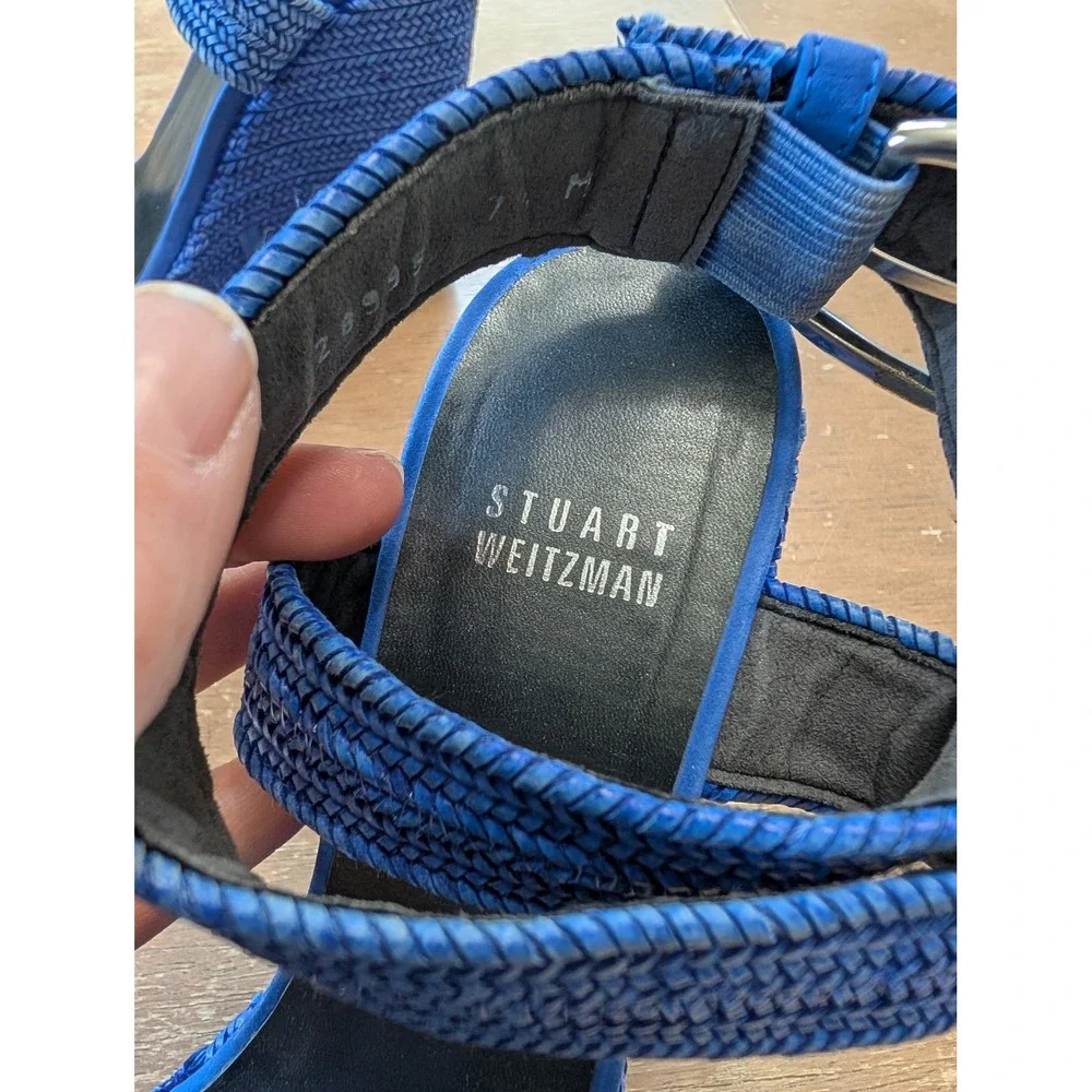 Stuart Weitzman Royal Blue Encore Woven Wedge Ankle Strap Sandals Womens 7.5 M - Picture 5 of 9